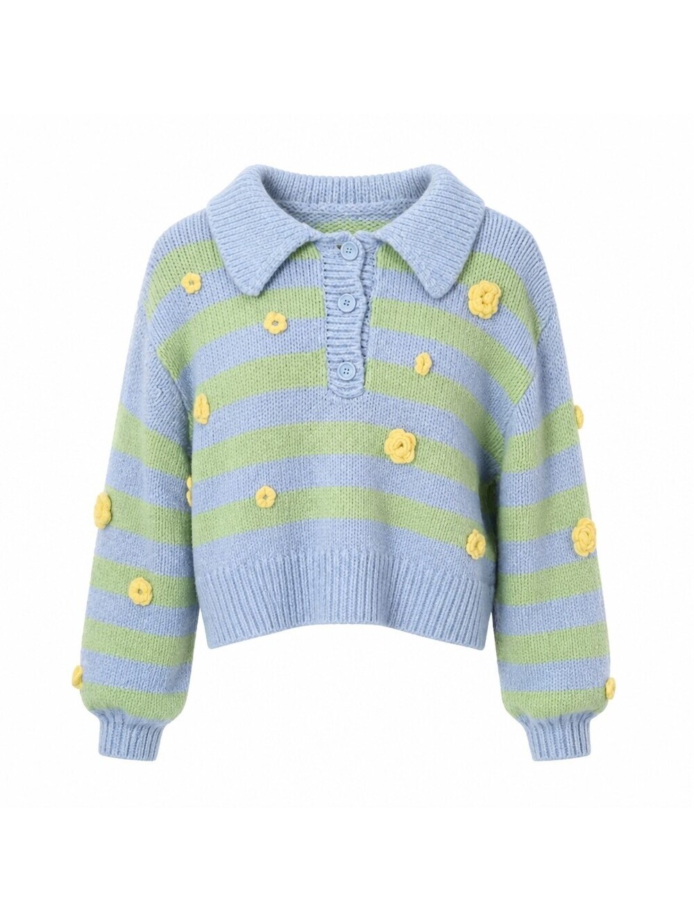 Zara Striped Knit Sweater with Yellow Floral Appliques